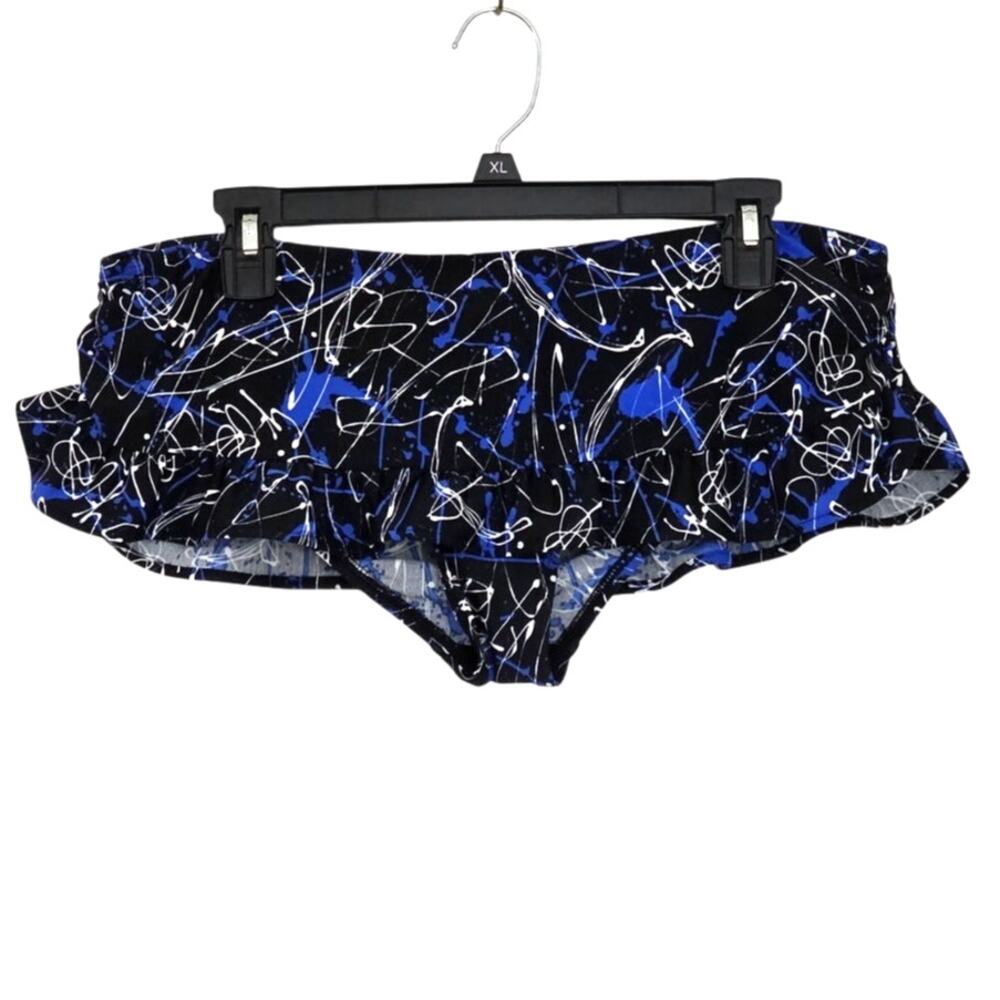 Norma Kamali Abstract Paint Splatter Swim Skirt Ruffle Bikini Bottom Size Large